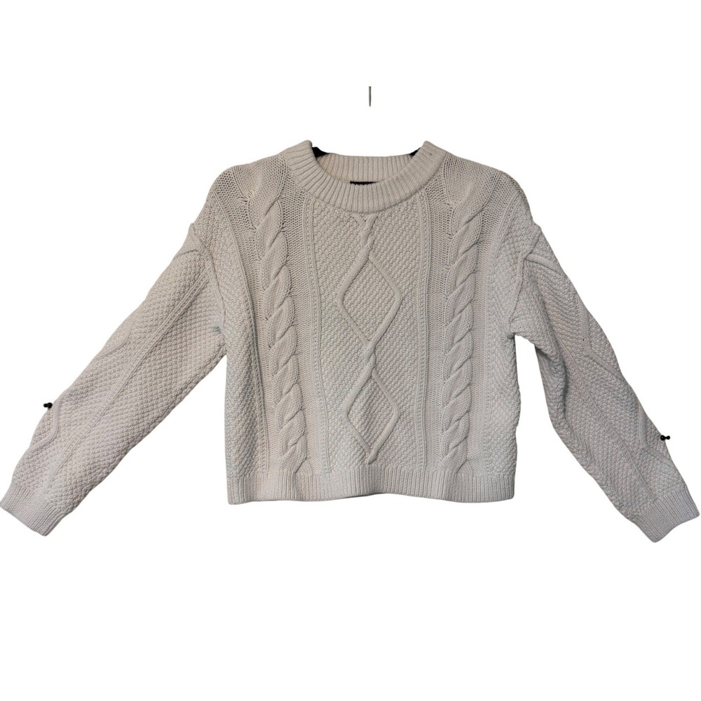 Quince Cable Knit Sweater Womens Small White Organic Cotton Crewneck Pullover - Picture 2 of 9